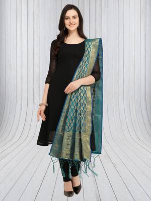 Blue Banarasi silk blend Zari Woven Dupatta With Tussels 5