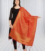 Red Banarasi Silk Zari Woven Dupatta With Tussels