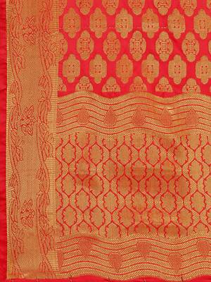Red Banarasi Silk Zari Woven Dupatta With Tussels 4