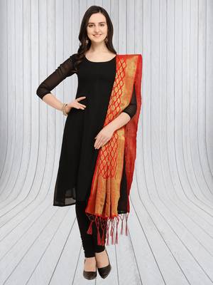 Red Banarasi Silk Zari Woven Dupatta With Tussels 5
