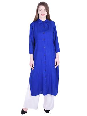 Blue plain cotton kurti 1