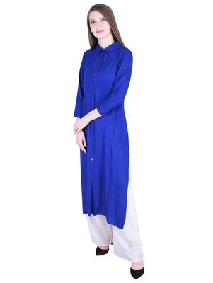 Blue plain cotton kurti 2