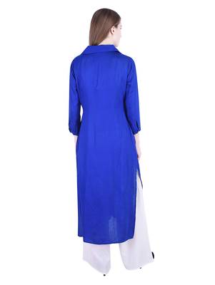 Blue plain cotton kurti 3