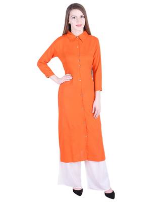 Orange plain cotton kurti 1
