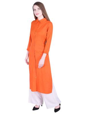 Orange plain cotton kurti 2