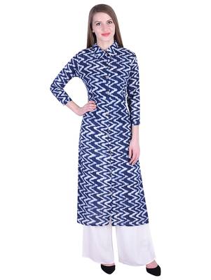 Blue printed cotton kurti 1