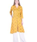 Yellow printed rayon kurti