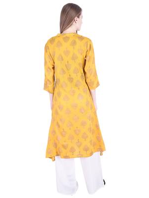 Yellow printed rayon kurti 3