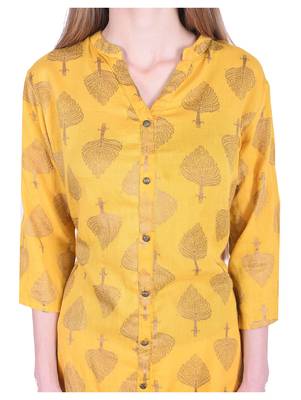 Yellow printed rayon kurti 4
