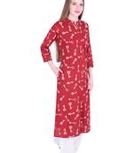 Maroon printed cotton kurti