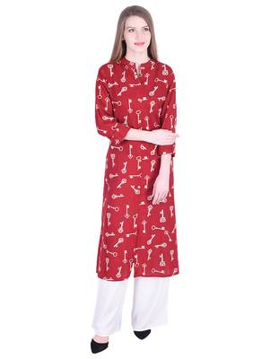 Maroon printed cotton kurti 2