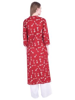 Maroon printed cotton kurti 3