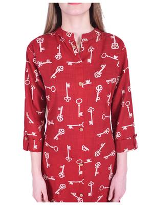 Maroon printed cotton kurti 4