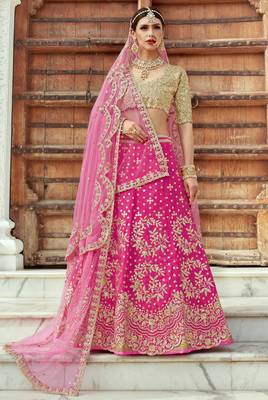 Magenta Embroidered Art Silk Semi Stitched wedding lehenga 1