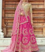 Magenta Embroidered Art Silk Semi Stitched wedding lehenga