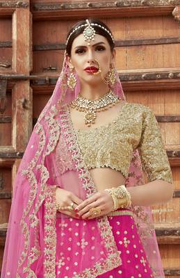 Magenta Embroidered Art Silk Semi Stitched wedding lehenga 2