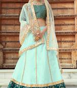 Sea Green Embroidered Art Silk Semi Stitched Bridal Lehenga