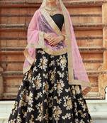 Black Embroidered Crepe Silk Semi Stitched Bridal Lehenga