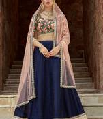 Navy Blue Thread Embroidered Art Silk Semi Stitched Lehenga choli for wedding