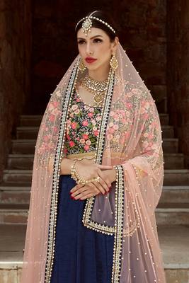 Navy Blue Thread Embroidered Art Silk Semi Stitched Lehenga choli for wedding 2