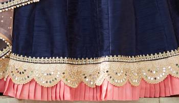 Navy Blue Thread Embroidered Art Silk Semi Stitched Lehenga choli for wedding 3