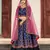 Captivating Navy Blue Thread Embroidered Satin Semi Stitched Lehenga