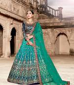 Attractive Green Embroidered Satin Semi Stitched Lehenga
