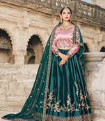 Green Resham Embroidered Satin Bridal Lehenga Choli