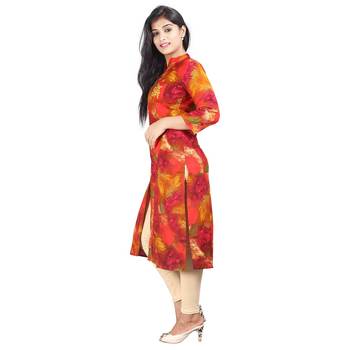 Red printed rayon kurti 3