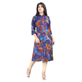 Purple printed rayon kurti 1