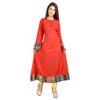 Red plain rayon kurti 1