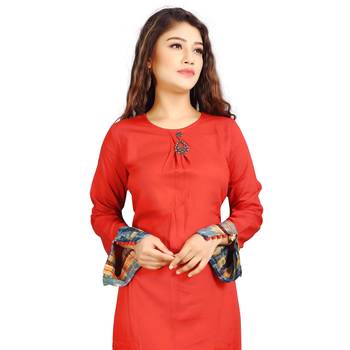 Red plain rayon kurti 4