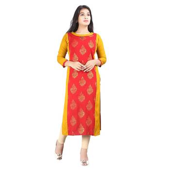 Yellow printed rayon kurti 1
