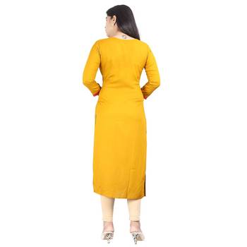 Yellow printed rayon kurti 2