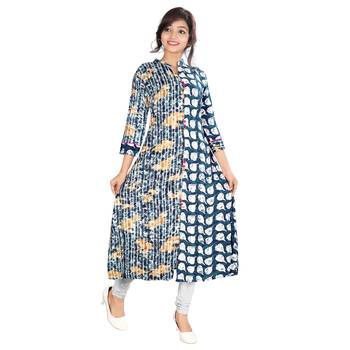 Blue printed rayon kurti 1