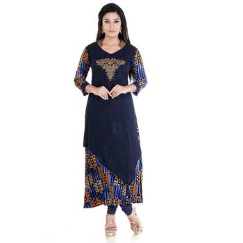 Blue embroidered rayon kurti 1