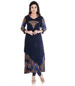 Blue embroidered rayon kurti