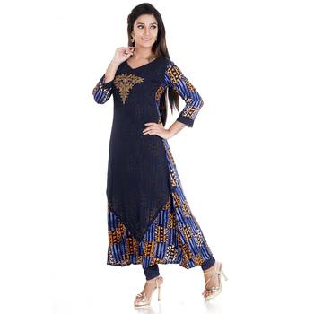 Blue embroidered rayon kurti 3