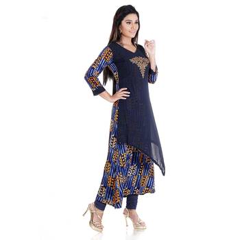Blue embroidered rayon kurti 4