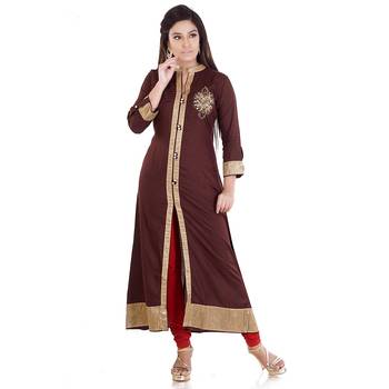 Brown printed rayon kurti 1