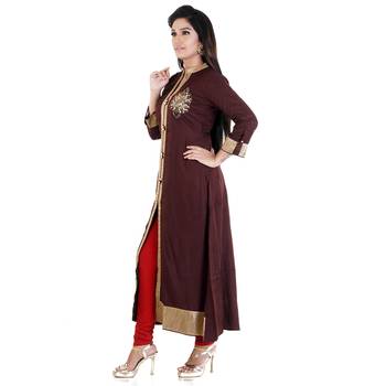 Brown printed rayon kurti 2