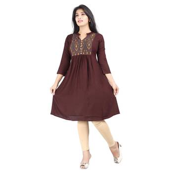 Brown printed rayon kurti 1