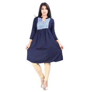 Navy-blue printed rayon kurti 1