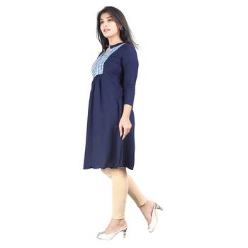 Navy-blue printed rayon kurti 3