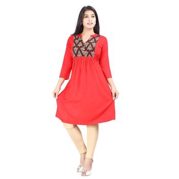 Red printed rayon kurti 1