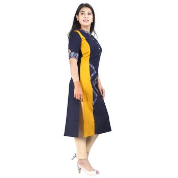 Navy-blue printed rayon kurti 3