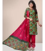Green printed cotton unstitched salwar with dupatta