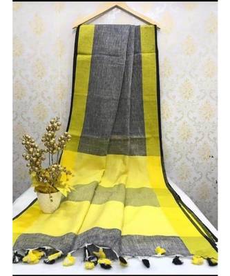 Grey Linen Saree With Zari Border And With Blouse 1