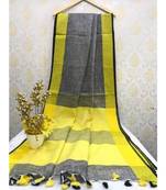 Grey Linen Saree With Zari Border And With Blouse