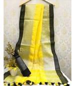 Yellow Linen Saree With Zari Border And With Blouse